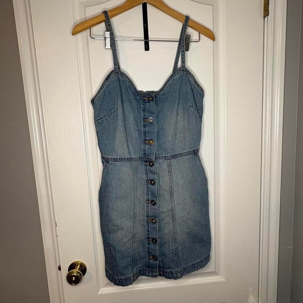 Denim Button-Front Mini Dress - Blue